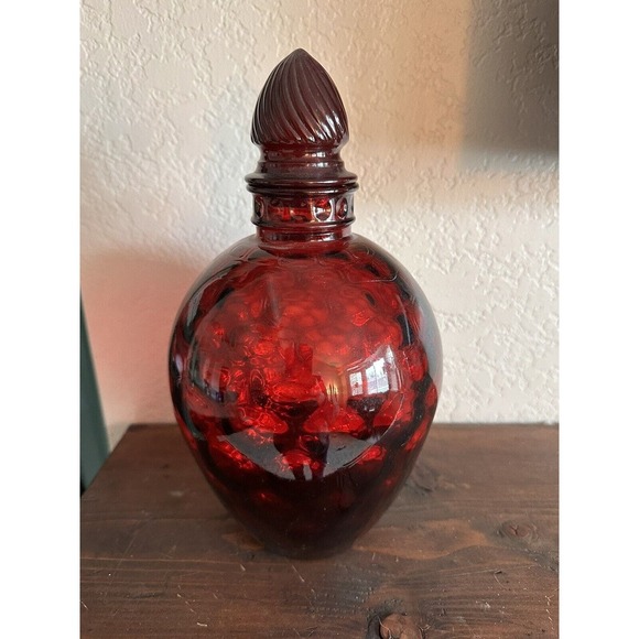 Vintage Wheaton Blown Optic Dot Pattern Red Glass Decanter Jar With Stopper - Picture 1 of 1